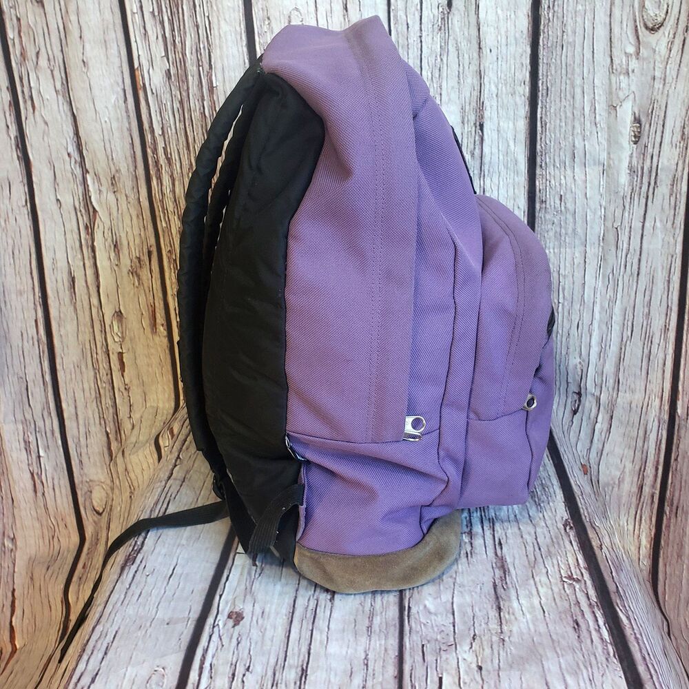 Jansport Suede Leather Bottom Purple Backpack Salem Georgia Patch Book Bag Large - Picture 2 of 6